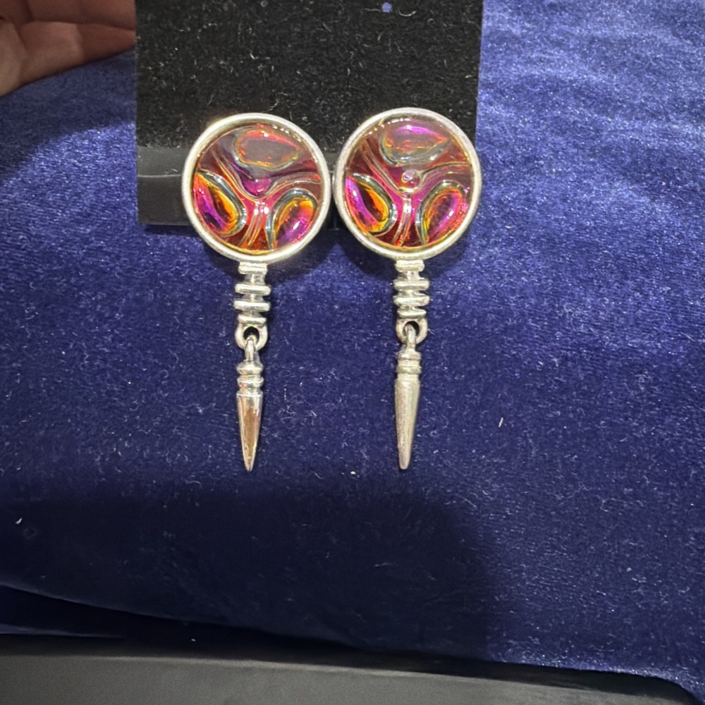 Vintage Italian Murano Hand Blown Glass Clip On Earrings 1” Round 2” Length